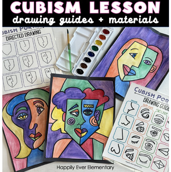 Preview of Cubism Portrait Art Lesson | Directed Drawing Guide | Pablo Picasso | Writing