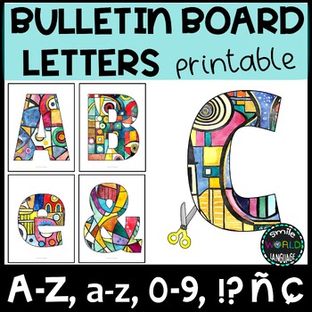 Preview of Cubism Style 2 Picasso inspired Bulletin board letters printable A-Z a-z 0-9 ñ ç