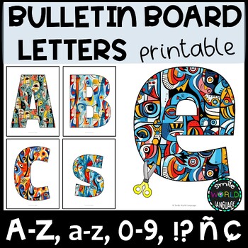 Preview of Cubism Style 3 Picasso inspired Bulletin board letters printable A-Z a-z 0-9 ñ ç