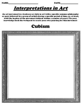 Preview of Cubism Worksheet "Interpret the Art" & Webquest
