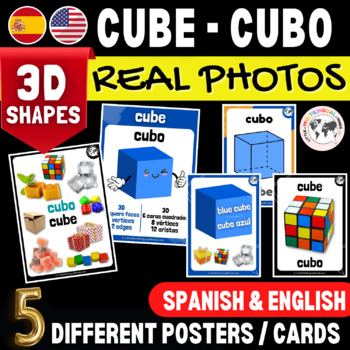 Preview of Cubo - Cube Posters | Bilingual 3D Shape in Spanish English | Formas 3D