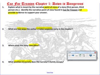 Preview of Cue For Treason Chapter 1 Smart Notebook Questions