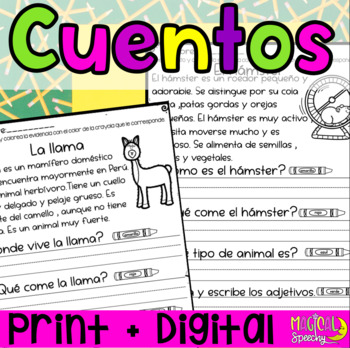 Preview of Cuentos - Spanish Reading Comprehension Short Stories Digital & Print Worksheets