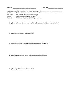 Preview of Cuestionario estudiantil - Student survey for Spanish Class