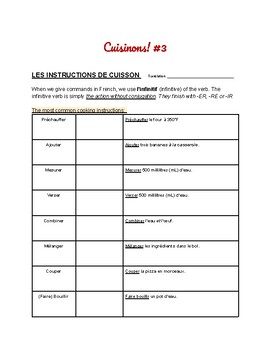 Preview of Cuisinons #3 - LES INSTRUCTIONS DE CUISSON (INFINITIF)