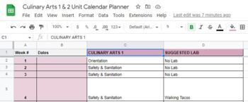 Preview of Culinary Arts 1 & 2 Unit Calendar Planner