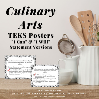 Preview of Culinary Arts (2 Credits) TEKS Posters (Knowledge & Skills Statements)