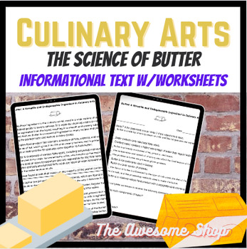 Preview of Culinary Arts *Butter* Informational Text W/Worksheets Emergency Sub Plans