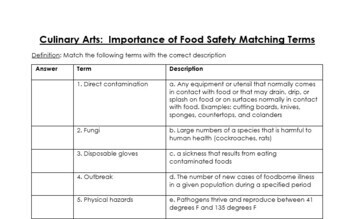 Culinary Arts: Food Safety Matching Terms Worksheet (Food Science ...