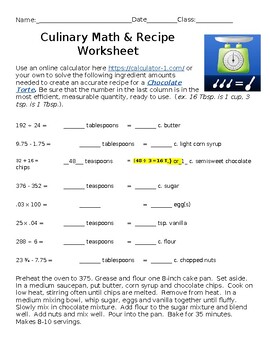 Preview of Culinary Arts Math Packet Practice with Answer Keys Included