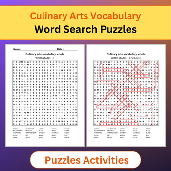 Preview of Culinary Arts Vocabulary Words | Word Search Puzzles Activities