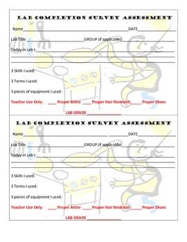 Preview of Culinary Food Cooking Lab Survey Assessment Grading Sheet