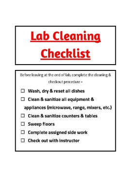 Preview of Culinary Lab Cleaning Checklist Poster