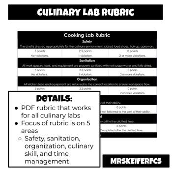 Preview of Culinary Lab Rubric | FCS