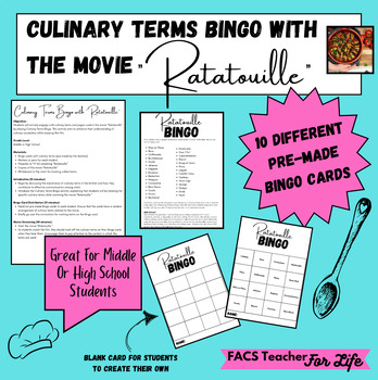 Preview of Culinary Terms Bingo With Ratatouille - FACS,FACS, Middle School or High School