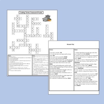 Cooking Vocabulary Crossword Puzzle by Twins and Teaching TpT