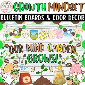 Preview of Our Mind Garden Grows: Growth Mindset Garden Bulletin Boards And Door Decor Kits