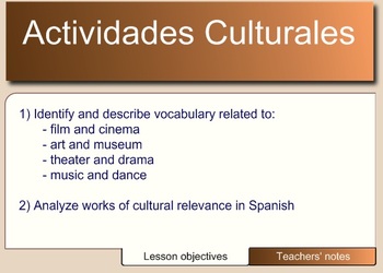 Preview of Spanish Vocabulary for Cultural Activities (film, music, art, and theater)