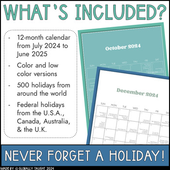 Cultural Diversity Calendar - Holidays Around the World Calendar 2023-2024