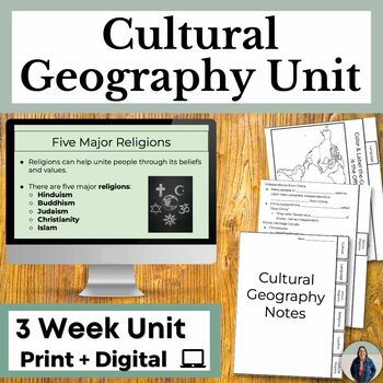 Preview of Cultural Geography Unit with Guided Notes and Map Activities for World Geography