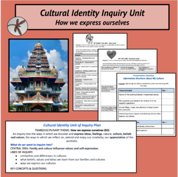 Preview of Cultural Identity Inquiry Unit - Social Studies - Planner - IB PYP