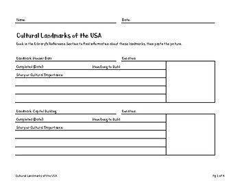 Preview of Cultural Landmarks of USA Reference Worksheets