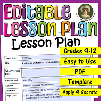 Preview of Cultural and Historical Significance : Editable Lesson Plan for High School