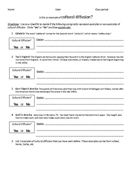 Preview of Cultural diffusion independent practice worksheet