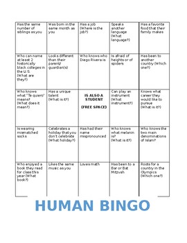 Preview of Culturally Sensitive Human Bingo