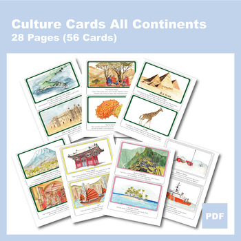 Preview of Culture Cards  Continent Flashcards All Continents 56 Cards