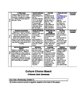 Preview of Culture Choice Board for Foreign Language Classroom