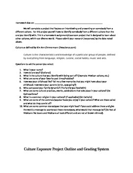 Preview of Culture Exposure Project with Rubric
