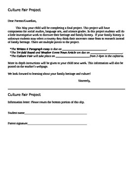 Preview of Culture Fair Parent Information Letter