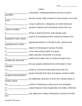 culture quiz or worksheet for sociology by everything science and beyond