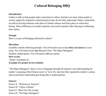 Preview of Culture and Belonging DBQ