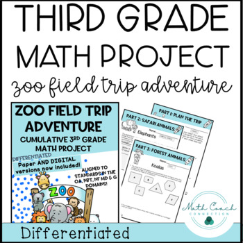 Preview of 3rd Grade Math Project Cumulative | Zoo Field Trip | Printable & Digital