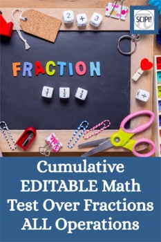 Preview of Cumulative EDITABLE Math Test Over Fractions ALL Operations