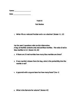 Preview of Cumulative Test 9- 8th Grade math.  Course 3 III Saxon
