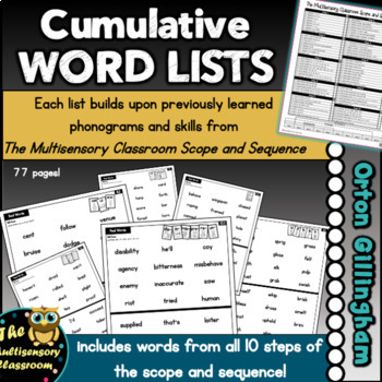 Preview of Cumulative Word Lists: Orton Gillingham Instruction