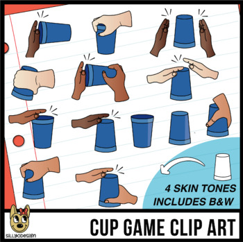 Preview of Cup Game Clip Art - Diverse Skin Tones - Blue Cups