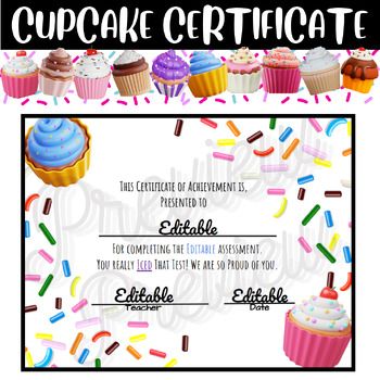 Preview of Cupcake Award Certificate (Editable)