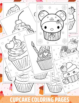 Preview of Cupcake Coloring Pages (PDF Printables)