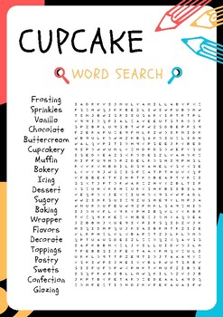 Cupcake No Prep Word Search Puzzle Worksheet Activity Morning Work
