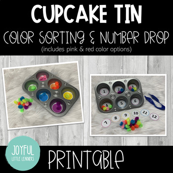 Preview of Cupcake Tin Color Sorting & Number Identification Activity Cards