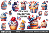 Cupcake Watercolor For 4th of July Clipart