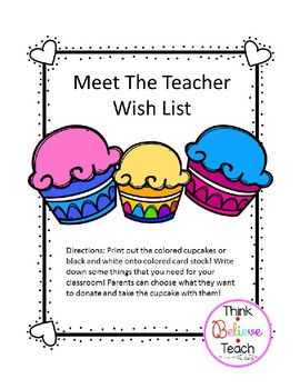 Meet the teacher Wishlist Donation Cupcakes in Spanish & English