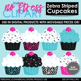 Cupcakes Clip Art Blue Zebra Set (Digital Use Ok!)