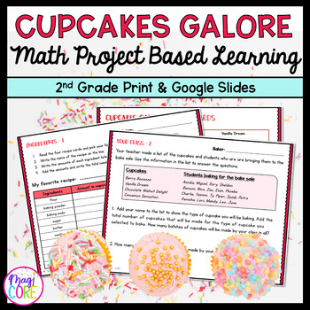 Preview of Cupcakes Galore Project Based Learning - 2nd Grade Math - Printable & Digital