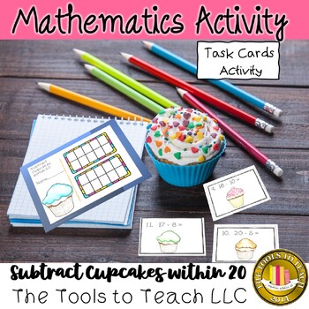 Preview of Cupcakes Subtract within 20 Tens Frames Math Task Cards Activity No Prep