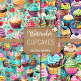 Cupcakes - Watercolor Digital Paper Backgrounds